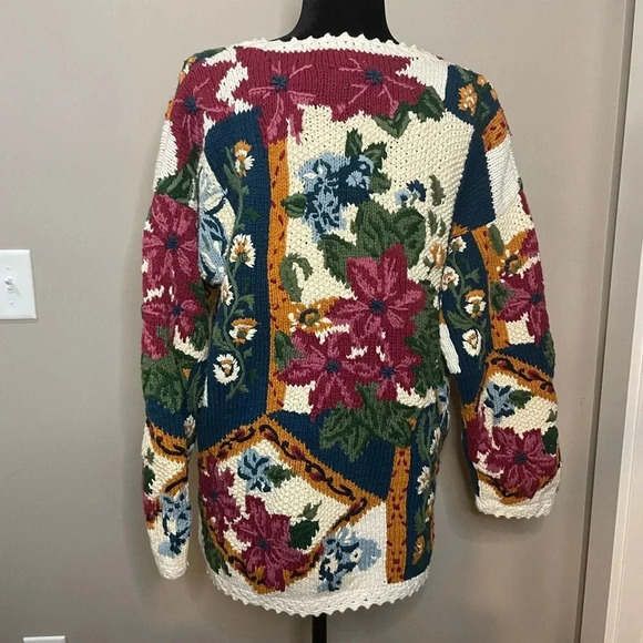 Vintage M.J. Caroll Colorful Floral Heavy Knit Sweater - Picture 9 of 11